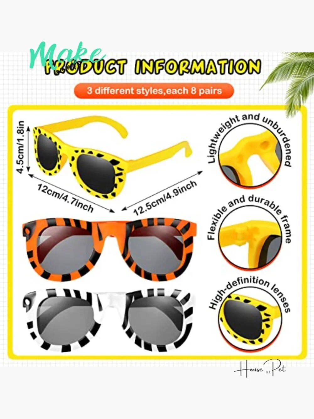 24 Pack Jungle Animal Sunglasses - Zebra Leopard Tiger Pattern Party Favors